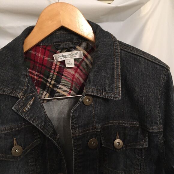 Coldwater Creek Denim Jean Jacket Women’s Size Small Plaid Flannel Accents - Picture 3 of 12